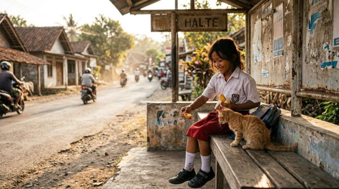 Kucing di Halte yang Menjaga Rara
