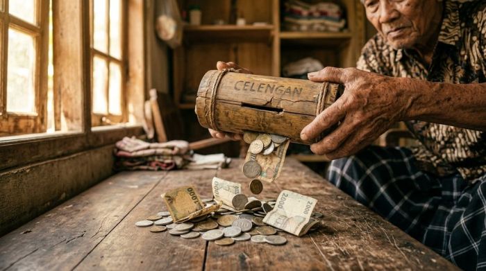 Uang 500 Rupiah di Celengan Bambu
